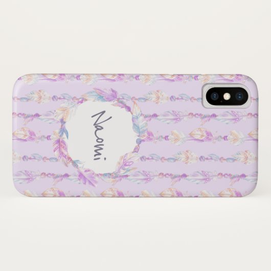 Boho plume aquarelle nom de l'art violet coque (Dos (Horizontal))