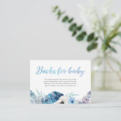 Boho plume bleu Livres pour la carte Baby shower b (Debout devant)