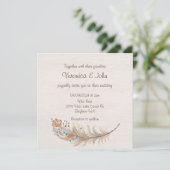 Boho plume faire-part de mariage rustique (Debout devant)