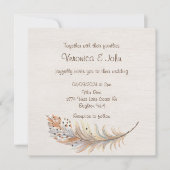 Boho plume faire-part de mariage rustique (Devant)