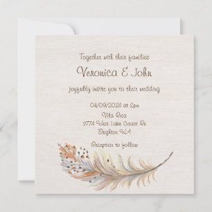 Boho plume faire-part de mariage rustique