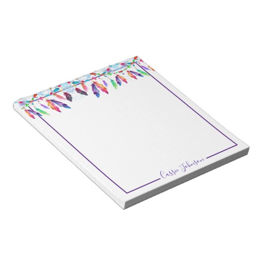 Boho plumes bloc-notes personnalisé (Incliné)