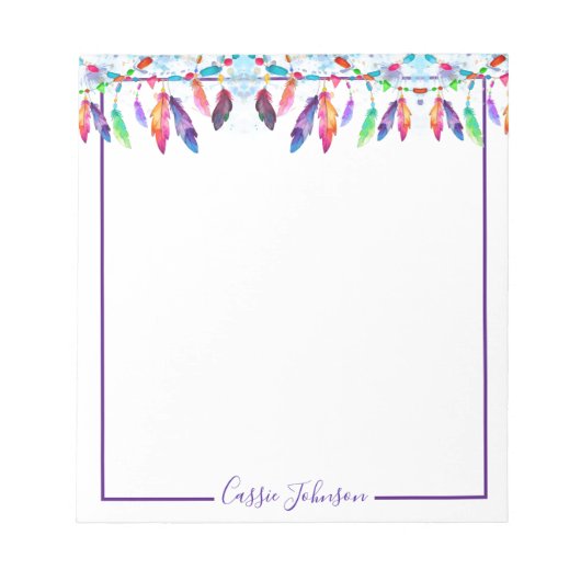 Boho plumes bloc-notes personnalisé (Devant)