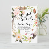 Boho plumes nuptiale douche Invitation (Debout devant)