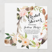 Boho plumes nuptiale douche Invitation (Devant / Derrière)