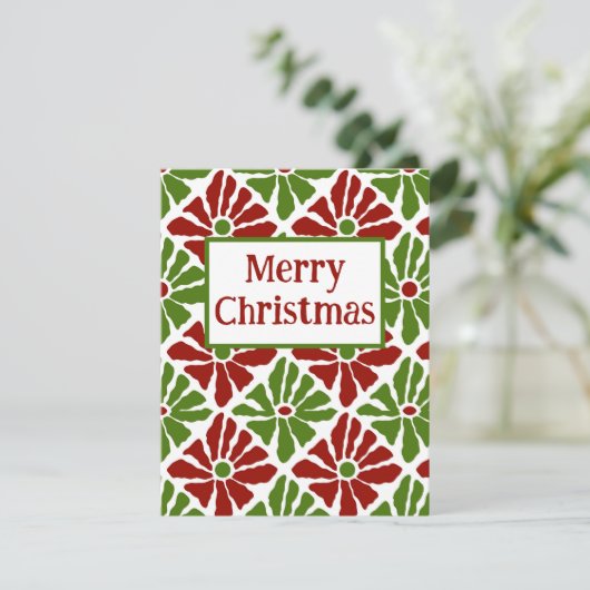 Boho Poinsettia Funky Pattern Vrolijk Kerstfeest Feestdagenkaart (Staand voorkant)