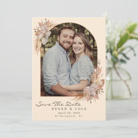 Boho Pompas Gras Save The Date Trouwkaart Kaart (Staand voorkant)