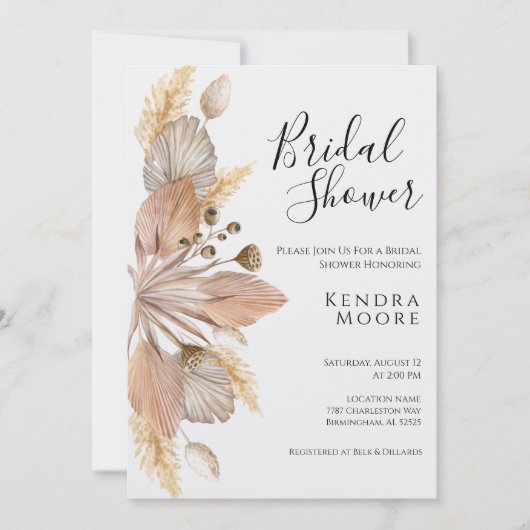 Boho Pompas Invitation à la douche nuptiale en her (Devant)