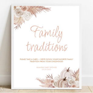 Boho pompoen Baby shower familie tradities teken Poster