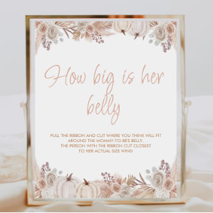 Boho pompoen Baby shower Hoe groot is haar buiktek Poster