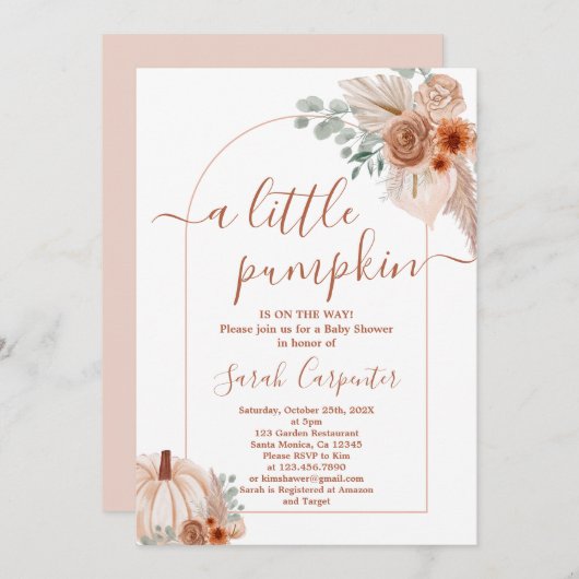 Boho pompoen Baby shower Kaart (Voorkant / Achterkant)