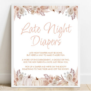 Boho pompoen Baby shower late nacht luiers teken Poster