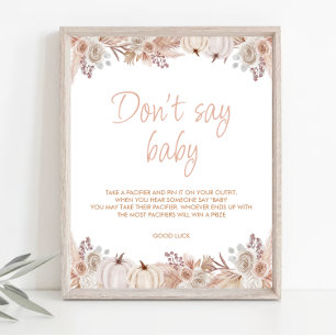 Boho pompoen Baby shower niet zeggen Baby teken Poster