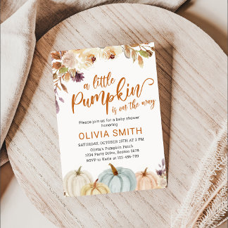 Boho Pompoen Bloemen Herfst Baby shower Uitnodigin Kaart
