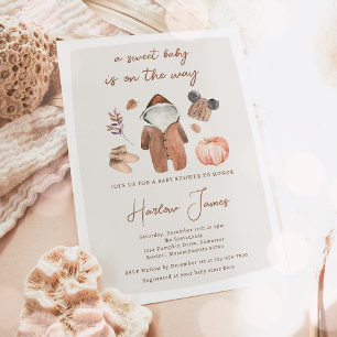 Boho Pompoen Genderneutraal Herfst Baby shower Kaart