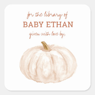 Boho Pompoen Herfst Baby shower Boekbibliotheek Vierkante Sticker