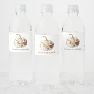 Boho Pompoen Herfst Bloei 1e Verjaardag Waterfles Etiket