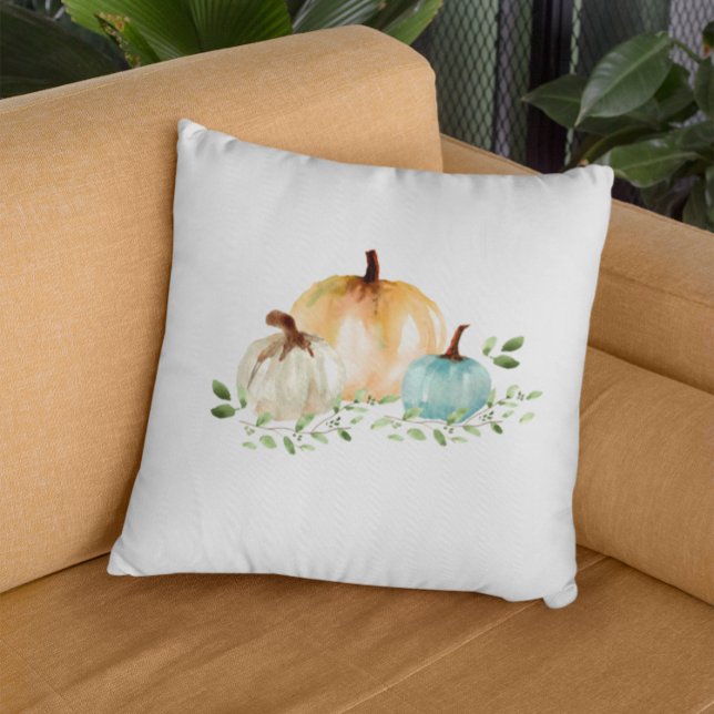 Boho Pompoen Herfst Waterverf Herfst Kussen (Autumn pumpkin watercolor fall decor pillow.)