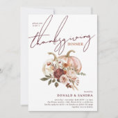 Boho Pompoen Herfstbloei Thanksgiving Diner Kaart (Voorkant)