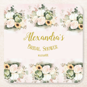 Boho Pompoen Pampas Gras Elegante Bruidsdouche Vierkante Kartonnen Onderzetter