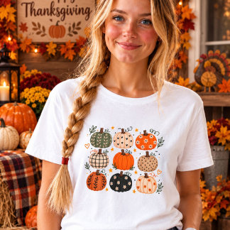 Boho Pompoen Shirt Schattig Herfst Pompoen Patroon
