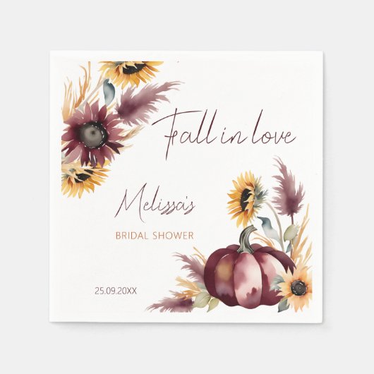Boho pompoen zonnebloem bruiloft feest vallen in l servet (Voorkant)