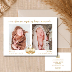 Boho Pompoenen Baby Tweeling Foto Aankondiging