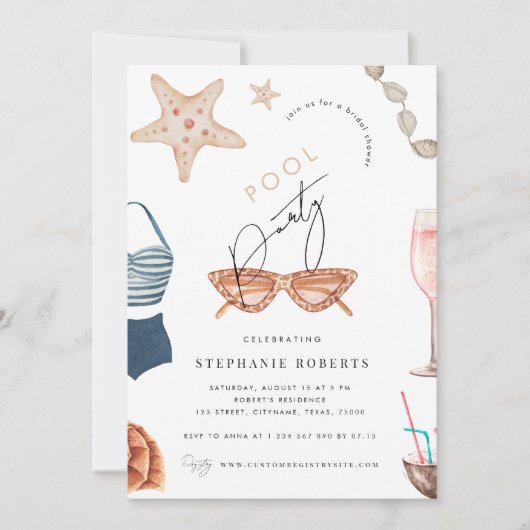 Boho Pool Party Chique Script Summer Vrijgezellenf Kaart (Voorkant)