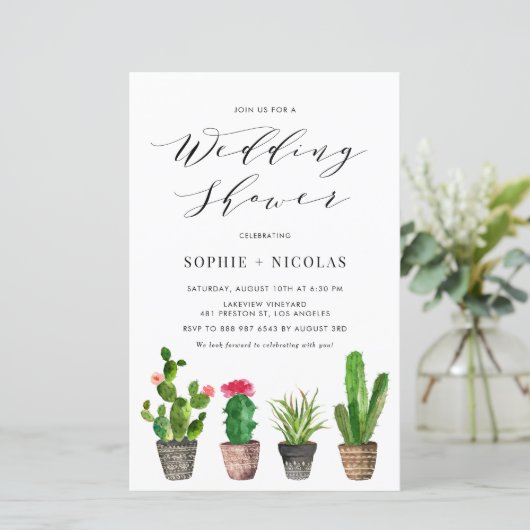 Boho potted cactus bruiloft douche uitnodiging (Staand voorkant)