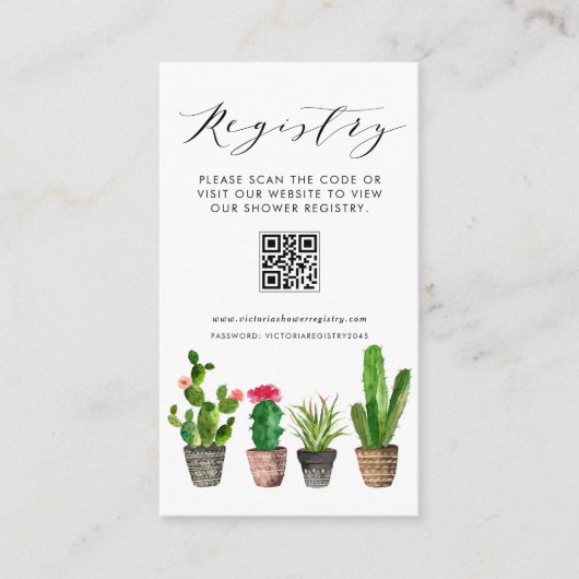 Boho Potted Cactus QR Code Baby shower Registry Informatiekaartje (Voorkant)