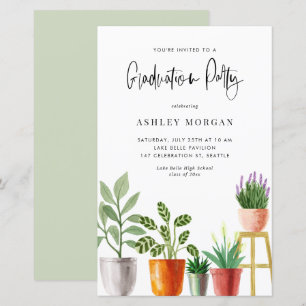 Boho Potted Houseplants Afstuderen Uitnodiging