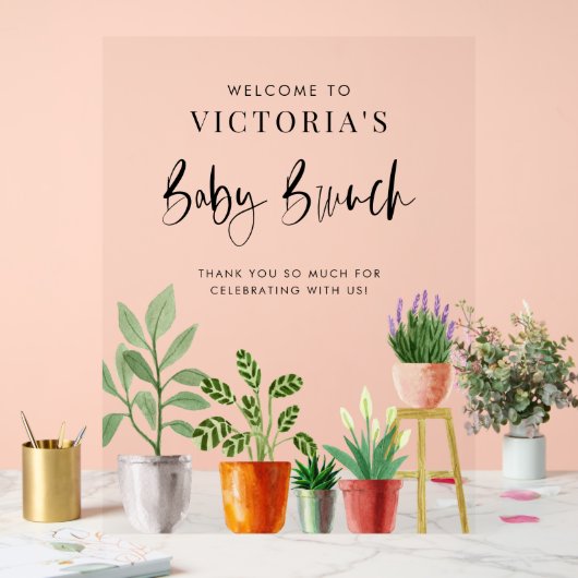 Boho Potted Houseplants Baby Brunch Welkom Acryl Bord (Huwelijk)