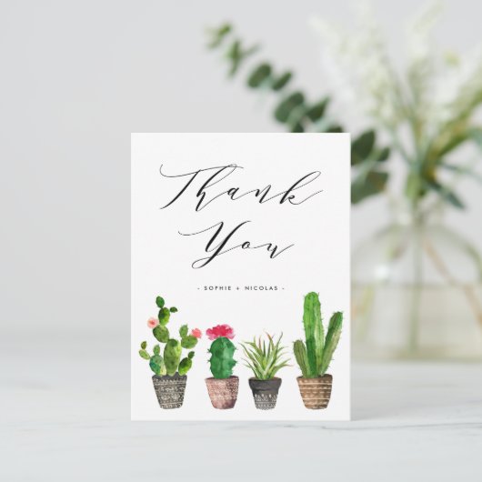 Boho Potted Succulent en Cactus Bruiloft Dank u Briefkaart (Staand voorkant)