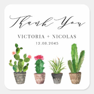 Boho Potted Succulenten en Cactus Bedankt Vierkante Sticker