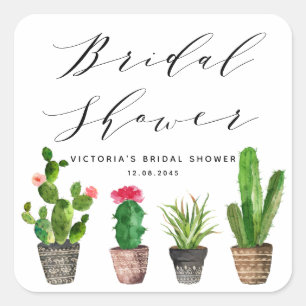 Boho Potted Succulenten en Cactus Bruidsdouche Vierkante Sticker