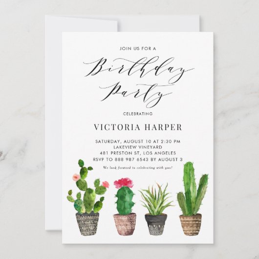 Boho Potted Succulenten en Cactus Verjaardagsfeest Kaart (Voorkant)