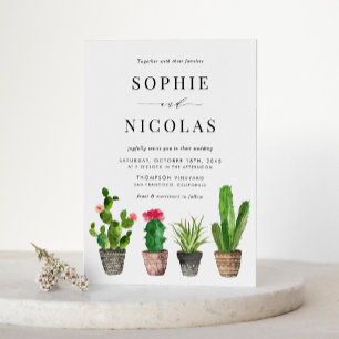 Boho Potted Succulents en Cactus QR Code Wedding Uitnodiging Briefkaart