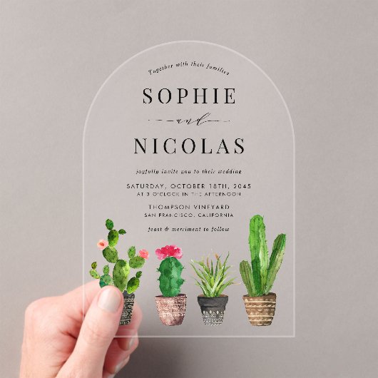Boho Potten Succulenten en Cactus Bruiloft Acryl Uitnodigingen (Insitu (Draagbaar))