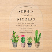 Boho Potten Succulenten en Cactus Bruiloft Acryl Uitnodigingen (Voorkant)
