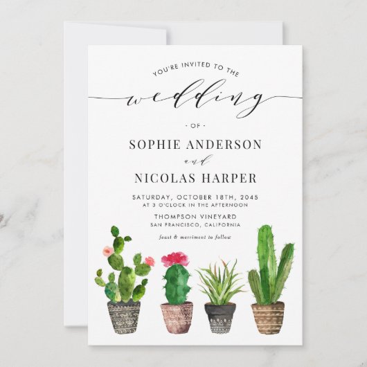 Boho Potten Succulenten en Cactus Bruiloft Kaart (Voorkant)