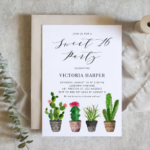 Boho Potten Succulenten en Cactus Sweet 16 Party Kaart
