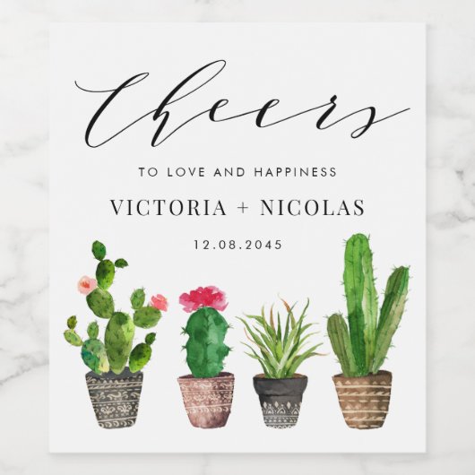 Boho Potten Succulenten en Cactus Zomerbruiloft Wijn Etiket (Enkel label)