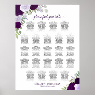 Boho pourpre Floral 23 Tableau Mariage