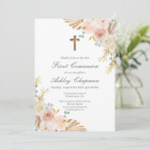 Boho première communion invitation en espagnol (Debout devant)