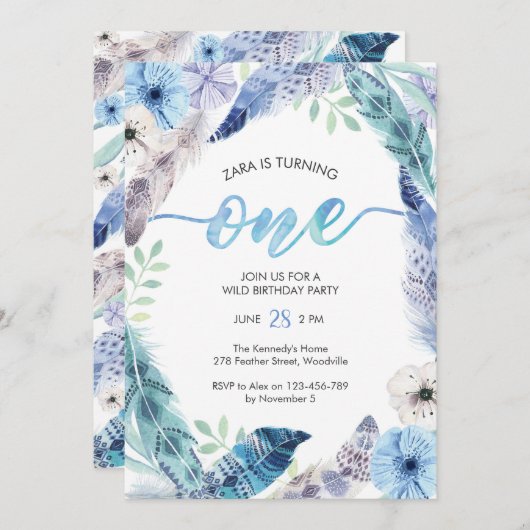 Boho première fête d'anniversaire Invitation (Devant / Derrière)