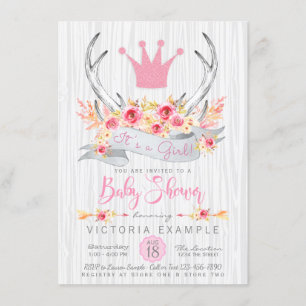 Boho Princess Antler Tribal Baby shower Invitation Kaart