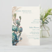 Boho Princess Cactus & Bows Baby shower Kaart (Staand voorkant)