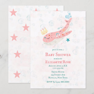 Boho Princess Whale Girl Baby Shower-uitnodigingen