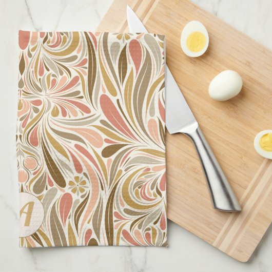 Boho Print met Retro Monogram Theedoek (Quarter Fold)