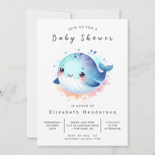 Boho Printable Whale Baby shower Kaart (Voorkant)